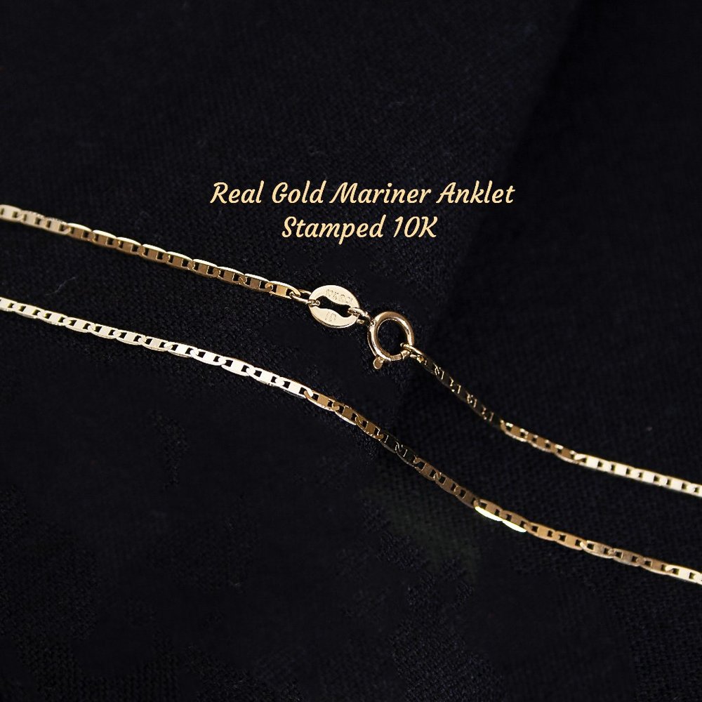 Real Solid 10K Yellow Gold Dainty Mainer Anklet Stamped 10K